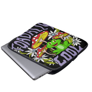 Toadally Cool Kleurrijke bloemen- en kikkertypogra Laptop Sleeve