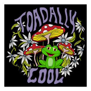 Toadally Cool Kleurrijke bloemen- en kikkertypogra Perfect Poster
