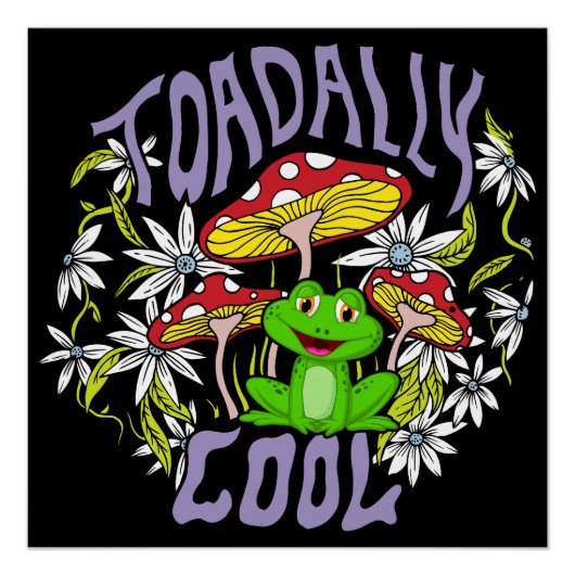 Toadally Cool Kleurrijke bloemen- en kikkertypogra Perfect Poster (Voorkant)