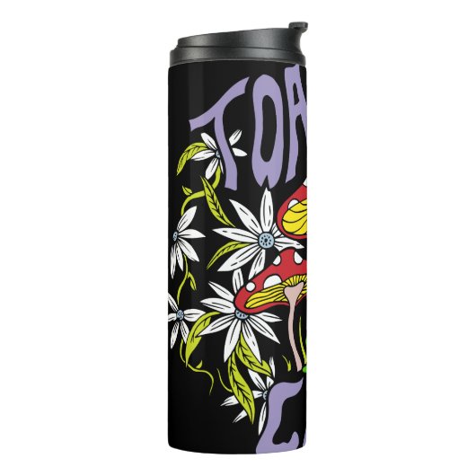 Toadally Cool Kleurrijke bloemen- en kikkertypogra Thermosbeker (Gedraaid links)