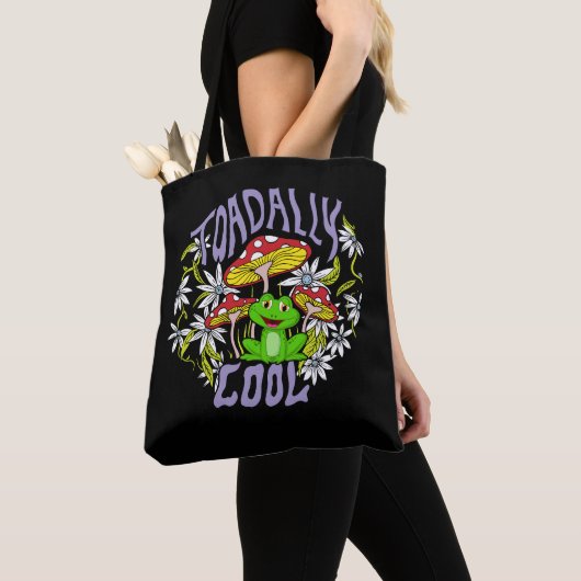 Toadally Cool Kleurrijke bloemen- en kikkertypogra Tote Bag (Dichtbij)