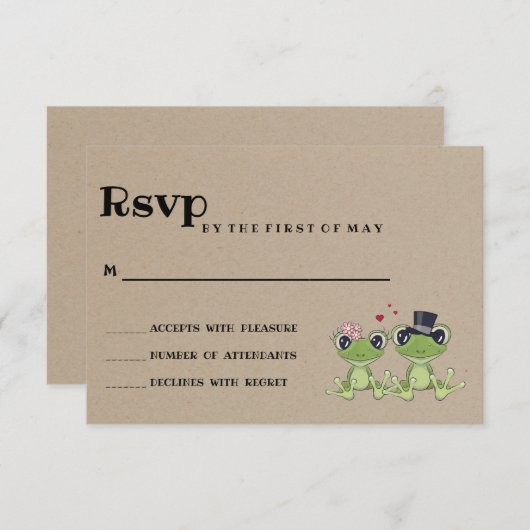 ©Toadally in Love Frog Couple Rustic Wedding RSVP (Voorkant / Achterkant)