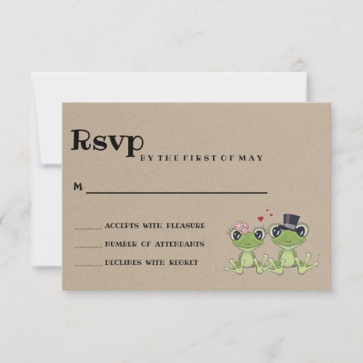 ©Toadally in Love Frog Couple Rustic Wedding RSVP Kaartje (Voorkant)