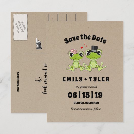 Toadally in Love Frog Wedding Save the Date Aankondigingskaart (Voorkant / Achterkant)