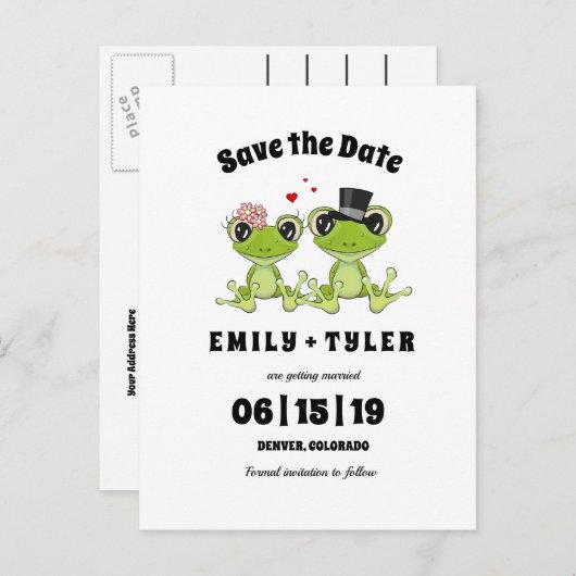 Toadally in Love Frog Wedding Save the Date Aankondigingskaart (Voorkant / Achterkant)