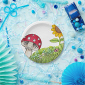 Toadstool en zonnebloem papieren bordje (Feest)