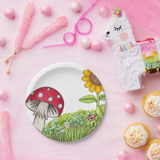 Toadstool en zonnebloem papieren bordje (Feest)