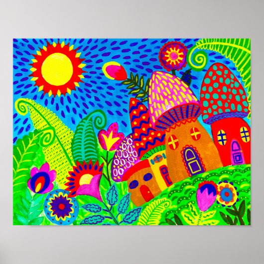 Toadstool, Magical Garden Folk Art Print (Voorkant)