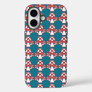 Toadstool paddenstoelen - Witte Stippen Rood Blauw iPhone 16 Hoesje