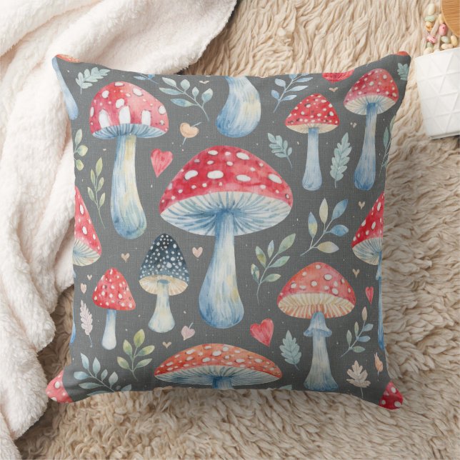 toadstool story in watercolor pattern throw pillow kussen (Deken)