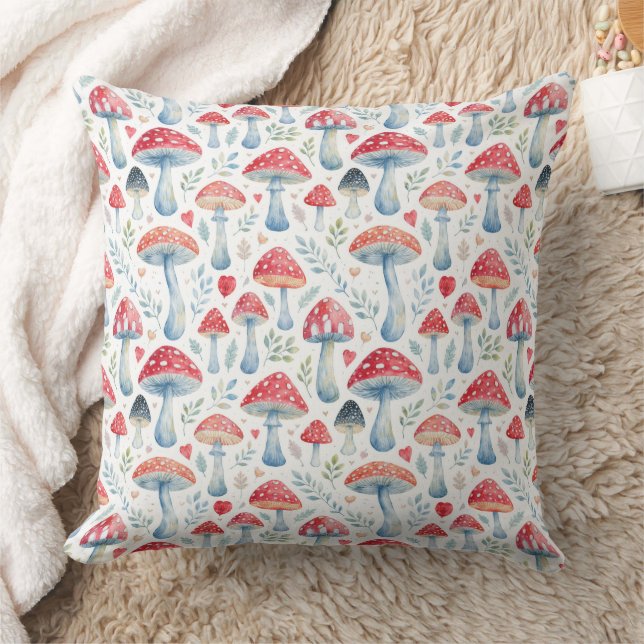 toadstool story in watercolor pattern throw pillow kussen (Deken)