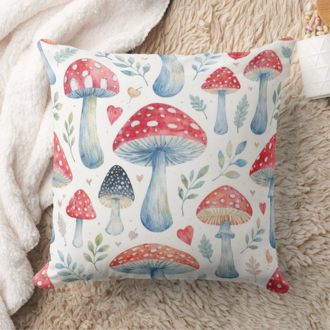 toadstool story in watercolor pattern throw pillow kussen (Deken)