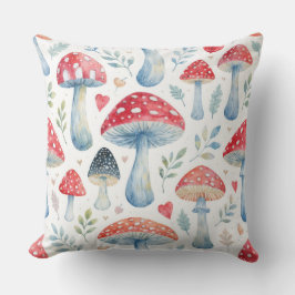 toadstool story in watercolor pattern throw pillow kussen