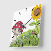 Toadstool & Sunflower Clock Vierkante Klok (Hoek)