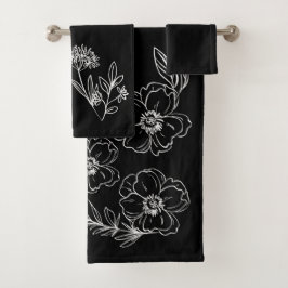 Toallas negras con flores blancas personalizables bad handdoek