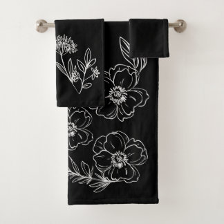 Toallas negras con flores blancas personalizables bad handdoek