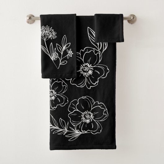 Toallas negras con flores blancas personalizables bad handdoek (Insitu)