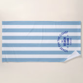 Toast aan de kust van de Beach Club Blue Stripe Strandlaken (Voorkant)