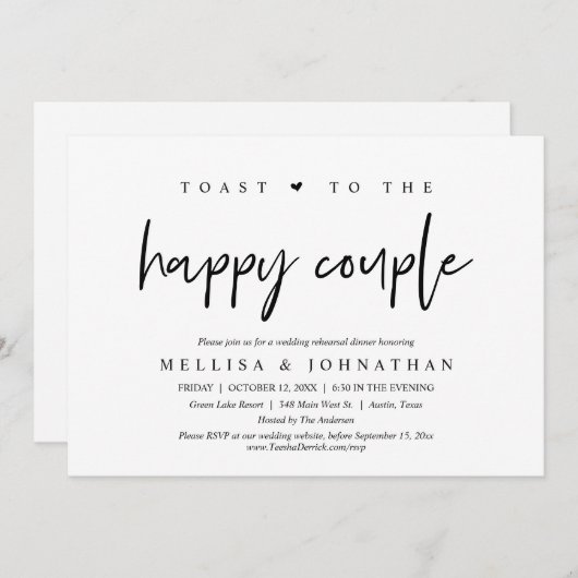 Toast aan het gelukkige paar, bruiloft Rehearsal Kaart (Voorkant / Achterkant)