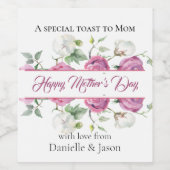 Toast aan mam Floral Moederdag Wine Label Wijn Etiket (Enkel label)