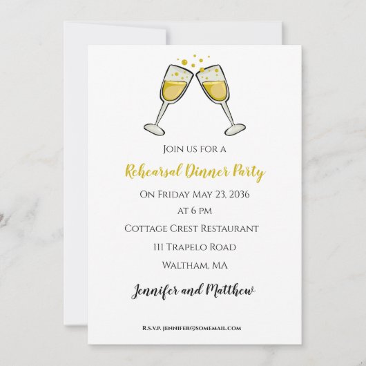 Toast Glasses Wedding Rehearsal Party Uitnodiging (Voorkant)