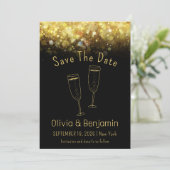 Toast Gold Glitter Zwart Bruiloft Save The Date Kaart (Staand voorkant)