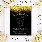 Toast Gold Glitter Zwart Bruiloft Save The Date Kaart
