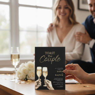 Toast Het Paar Gouden Script Verloving Kaart