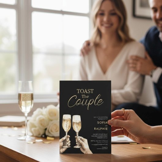 Toast Het Paar Gouden Script Verloving Kaart
