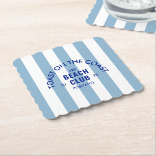 Toast On The Coast The Beach Club Blauw Gestreepte Kartonnen Onderzetters