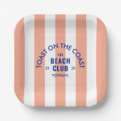 Toast On The Coast The Beach Club Roze Streep Papieren Bordje (Voorkant)