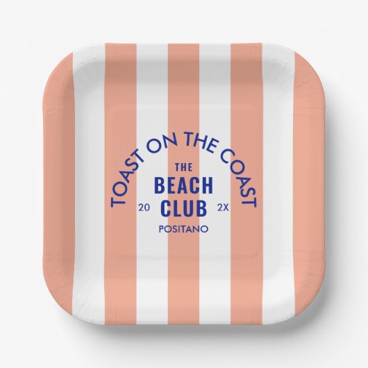 Toast On The Coast The Beach Club Roze Streep Papieren Bordje (Voorkant)