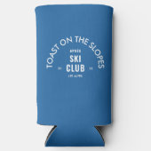 Toast On The Slopes Après Ski Club Hemelblauw Seltzer Blikjeskoeler (Voorkant)