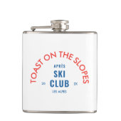 Toast On The Slopes Après Ski Club Rood & Blauw Heupfles (Voorkant)