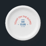 Toast On The Slopes Après Ski Club Rood & Blauw Papieren Bordje<br><div class="desc">Toast On The Slopes, Après Ski Club, retro rode en blauwe skicentrum embleem, papieren borden. Personaliseer met het jaar van je skivakantie en skioord locatie. Perfect voor een groeps skivakantie of voor een après ski thema verjaardag, vrijgezellenfeest of meidenavakantie. Ontworpen om te passen bij onze Toast On The Slopes Après...</div>