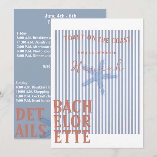 Toast op de kust Bachelorette Uitnodigen en Detail Kaart (Voorkant / Achterkant)