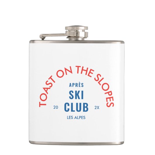 Toast op de pistes après skiclub rood & blauw heupfles (Voorkant)