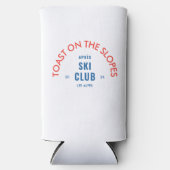 Toast op de pistes après skiclub rood & blauw seltzer blikjeskoeler (Voorkant)