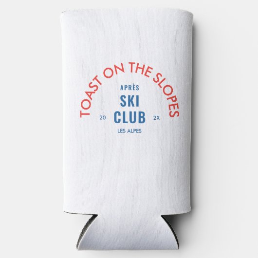 Toast op de pistes après skiclub rood & blauw seltzer blikjeskoeler (Voorkant)