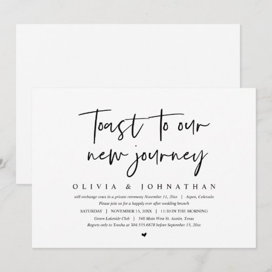 Toast op onze nieuwe reis, bruiloft brunch kaart (Voorkant / Achterkant)