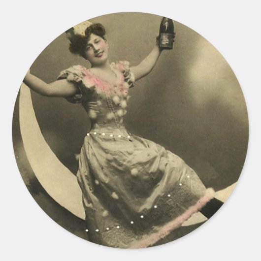 Toast van Champagne op een halve maan Ronde Sticker (Voorkant)
