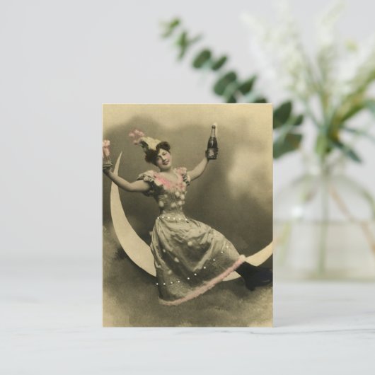 Toast van Champagne op een maan van Crescent Briefkaart (Staand voorkant)
