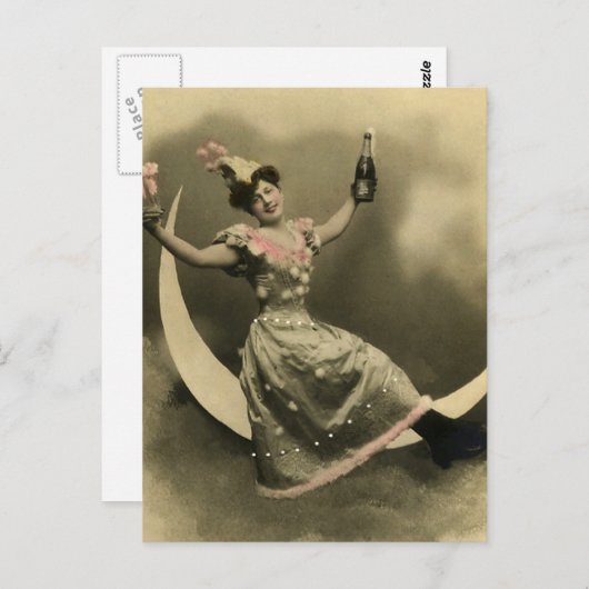 Toast van Champagne op een maan van Crescent Briefkaart (Voorkant / Achterkant)