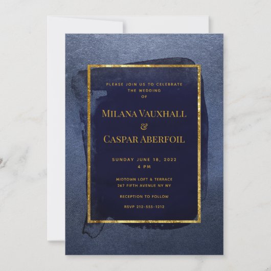 Toasted Navy & Deep Gold Wedding & Party Kaart (Voorkant)