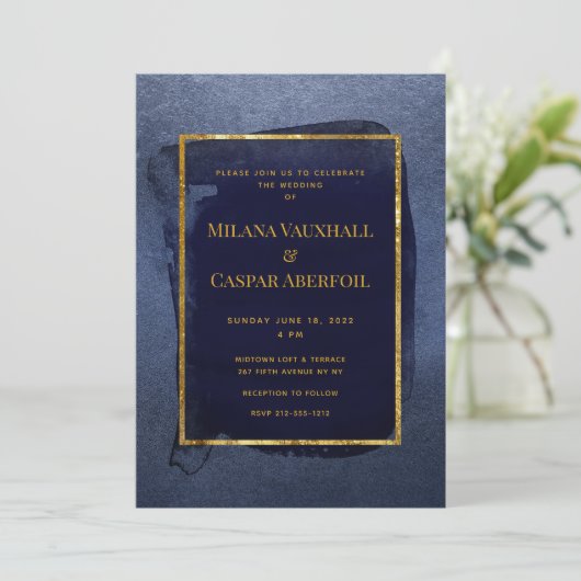 Toasted Navy & Deep Gold Wedding & Party Kaart (Staand voorkant)