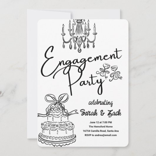 Toasting Doodle Engagement Party Kaart (Voorkant)