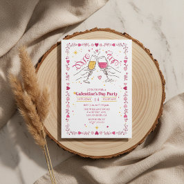 Toasting Galentines Day Invitation Heart Frame Kaart