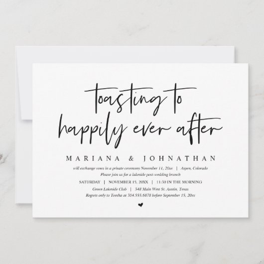 Toasting tot gelukkig ooit, bruiloft brunch kaart (Voorkant)