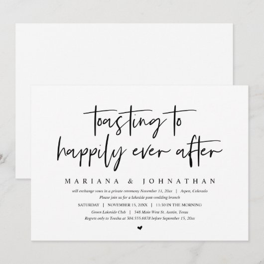 Toasting tot gelukkig ooit, bruiloft brunch kaart (Voorkant / Achterkant)