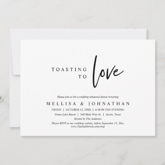 Toasting tot liefde, bruiloft, diner kaart (Voorkant)
